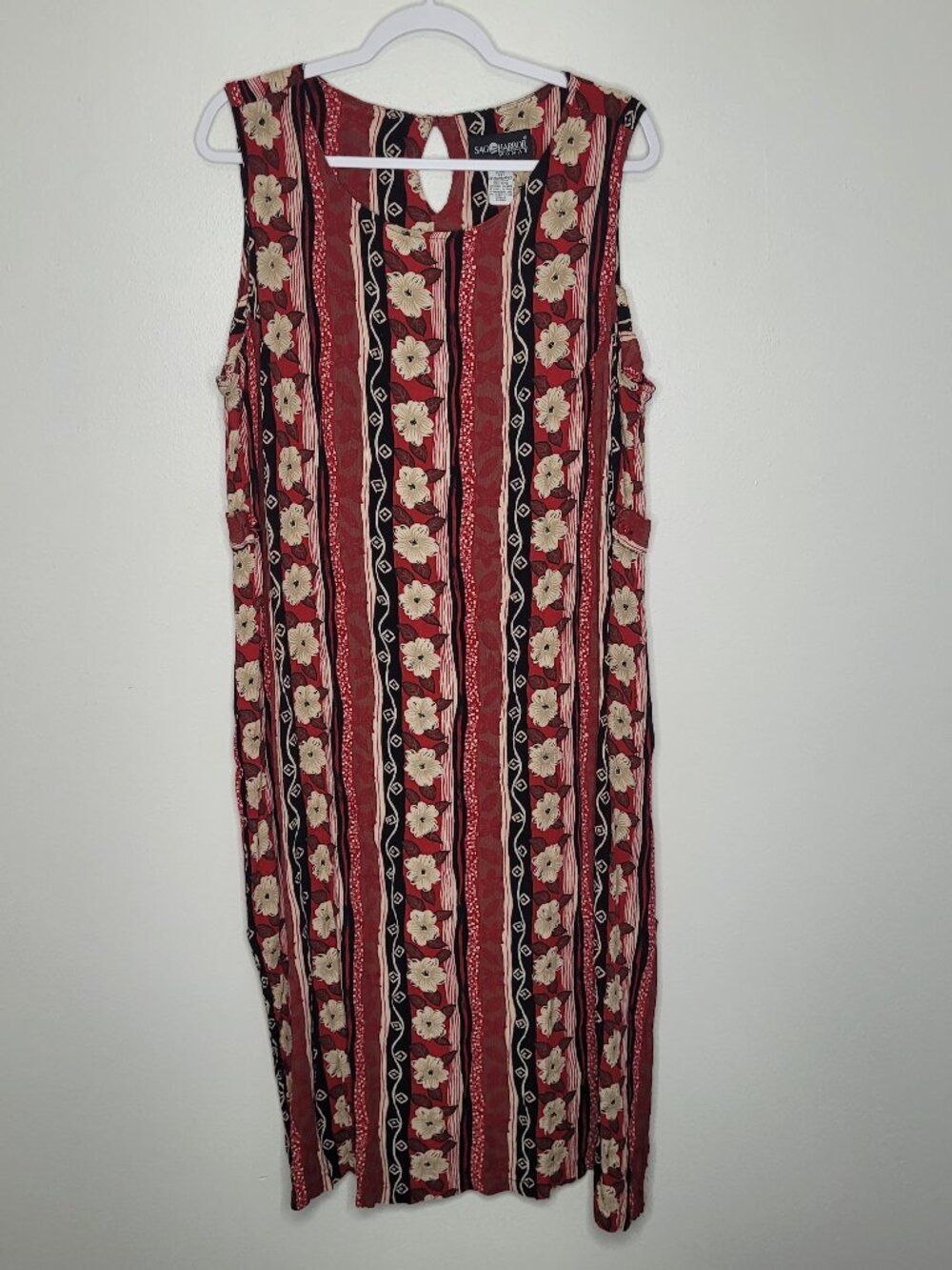Vintage Sag Harbor red tan black grunge loose midi maxi artsy dress size 2x